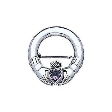 Irish Claddagh Silver Brooch with Gem TBR252 - Jewelry